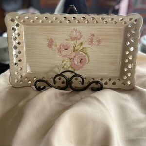 Laura Ashley Floral Ceramic Vanity Tray Pink Roses Cottagecore Decor